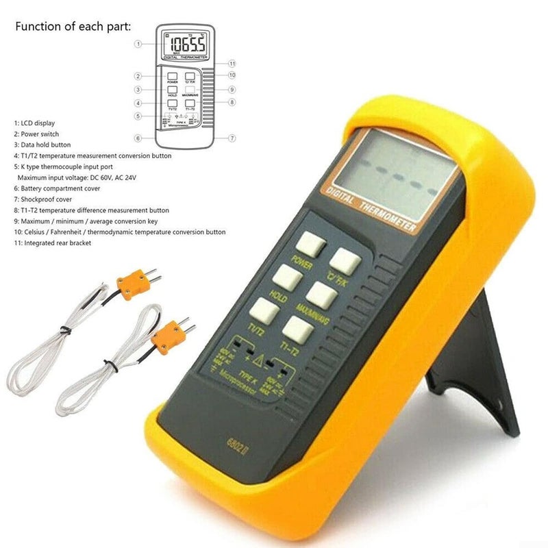 HOgardenME K Type Thermocouple Thermometer(-50~1300°C) Digital Dual Channel 2 Thermometer Pipe Clamp 2 Thermocouple Sensor Probes Pipe Temperature Clamp Thermocouple High Accuracy Readings - Image 2